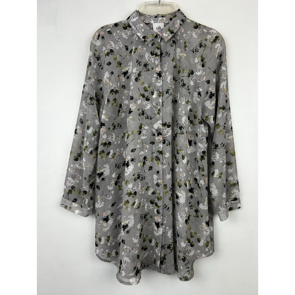 CABI Top Womens XS Sheer Blouse Floral Gray Fairy Cottagecore Flowy Matinee 5204